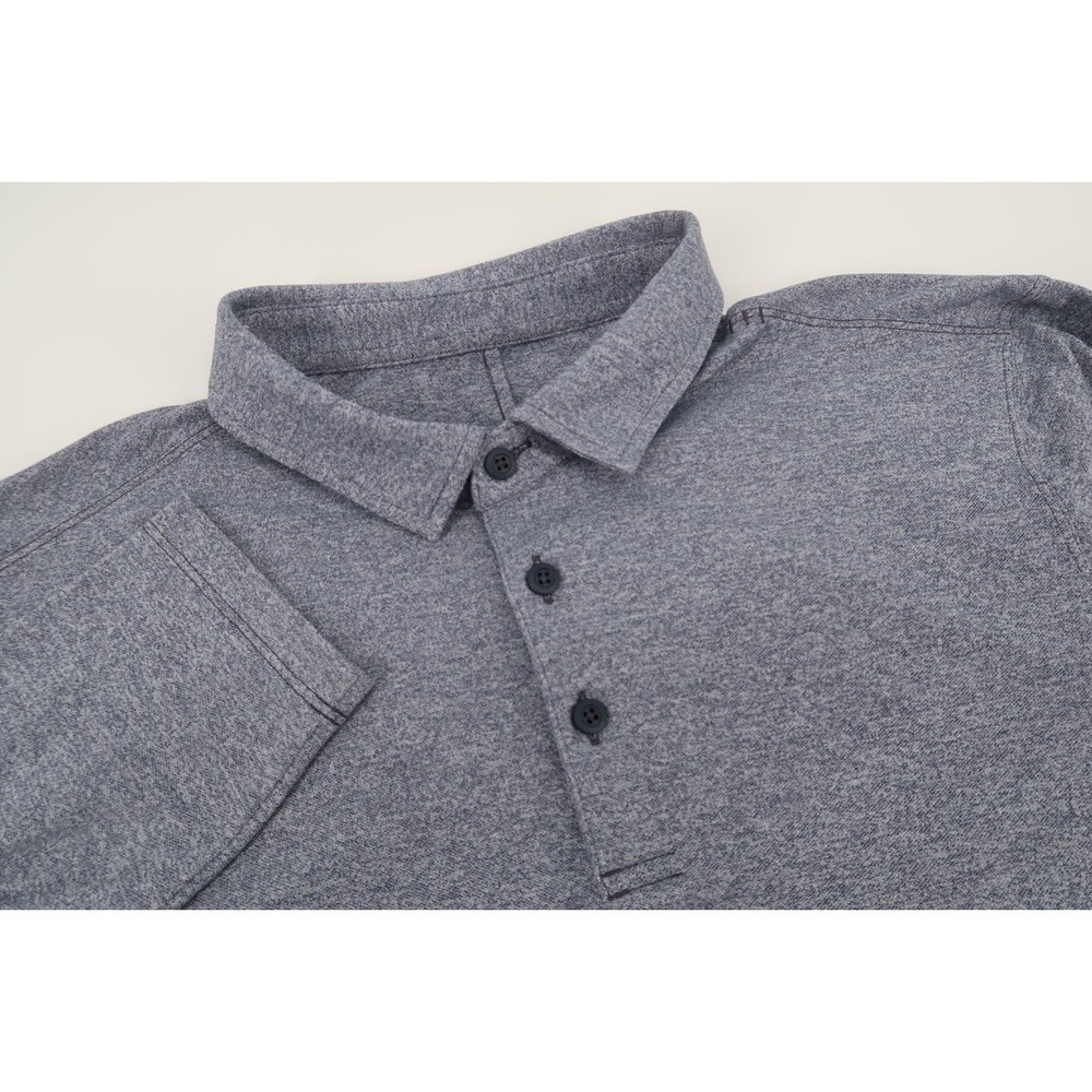 Lululemon Long Sleeve‎ Evolution Polo Mens Large Blue Heathered Tech Shirt